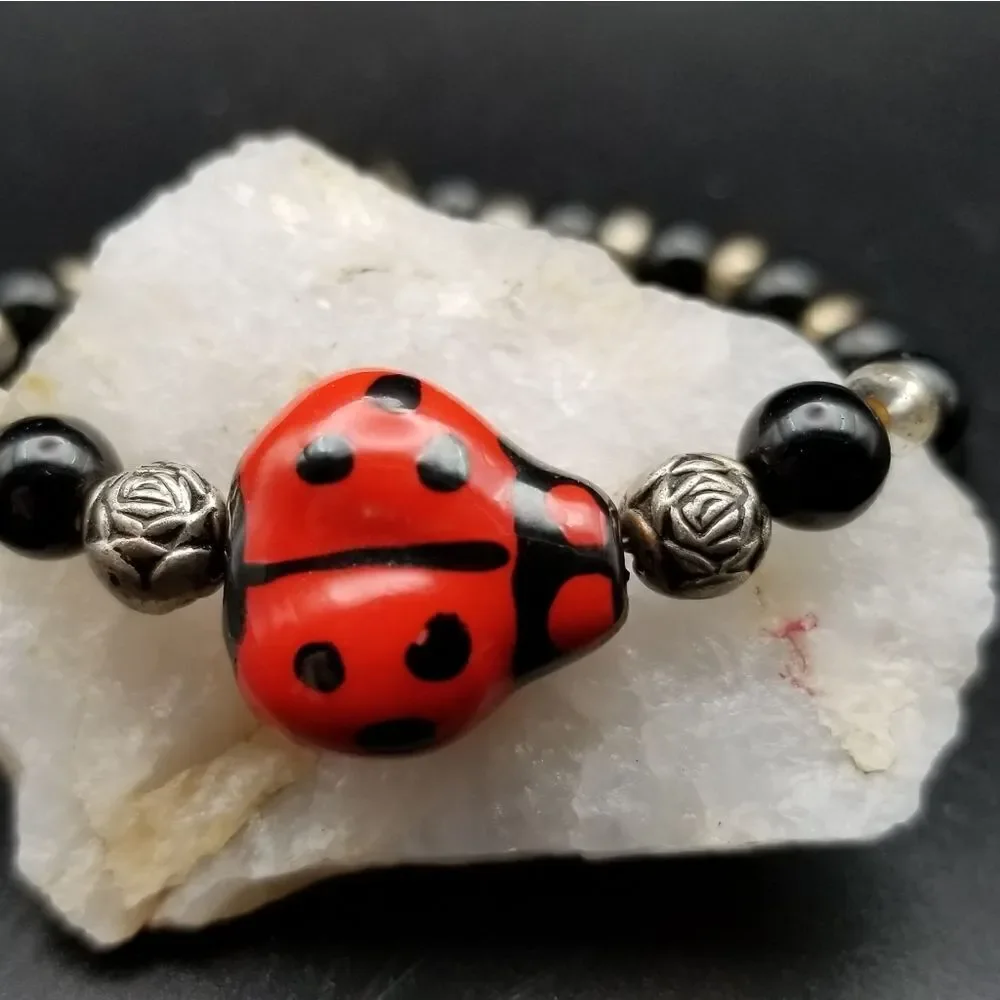 Ladybug darling handpainted bracelet. B423